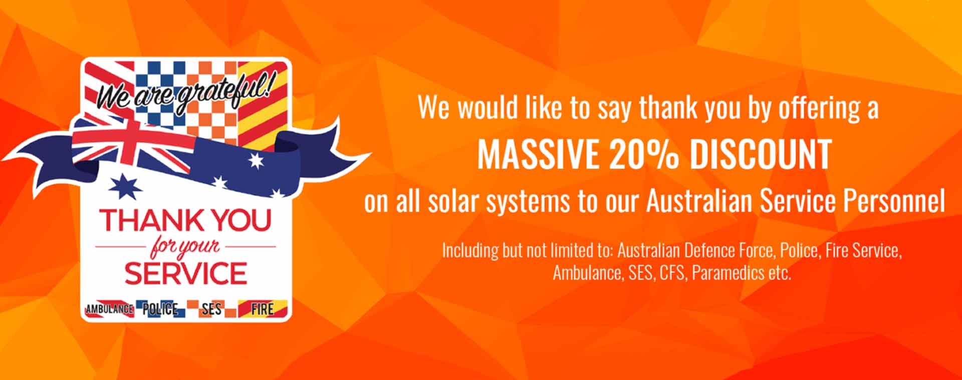 20% discount on solar systems to Australian Service Personnel